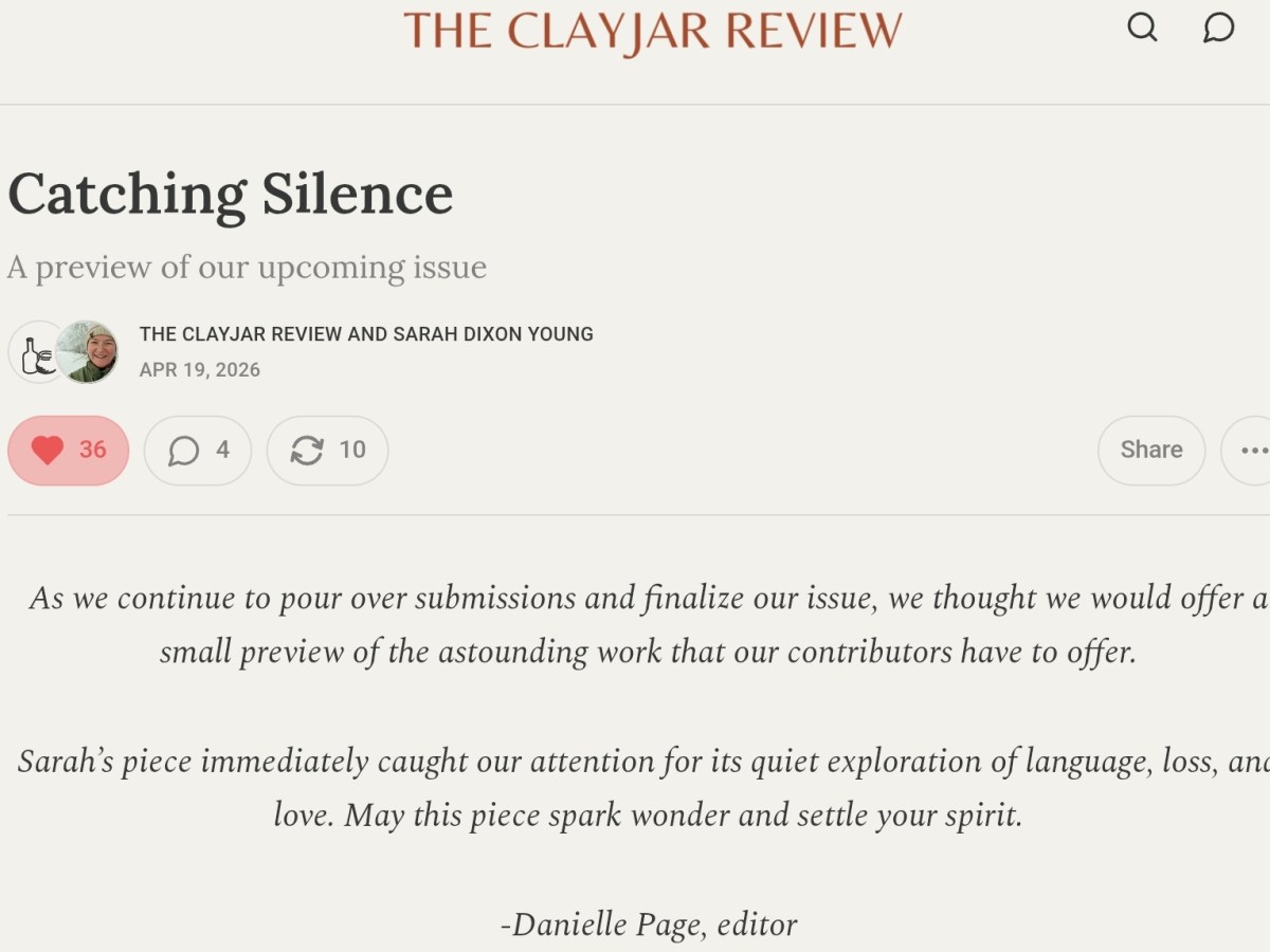 Catching Silence… Featured Over at The Clayjar&nbsp;Review